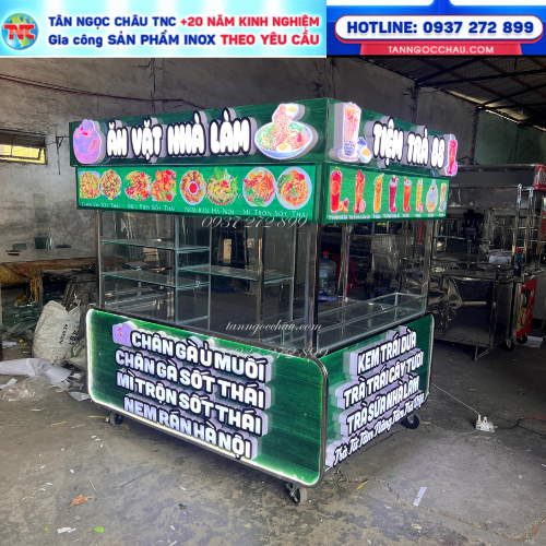 Xe Trà Sữa Chữ Nổi Mica Siêu Sáng Kèm Thùng Đá Âm Tặng Khay Topping Giá Hủy Diệt