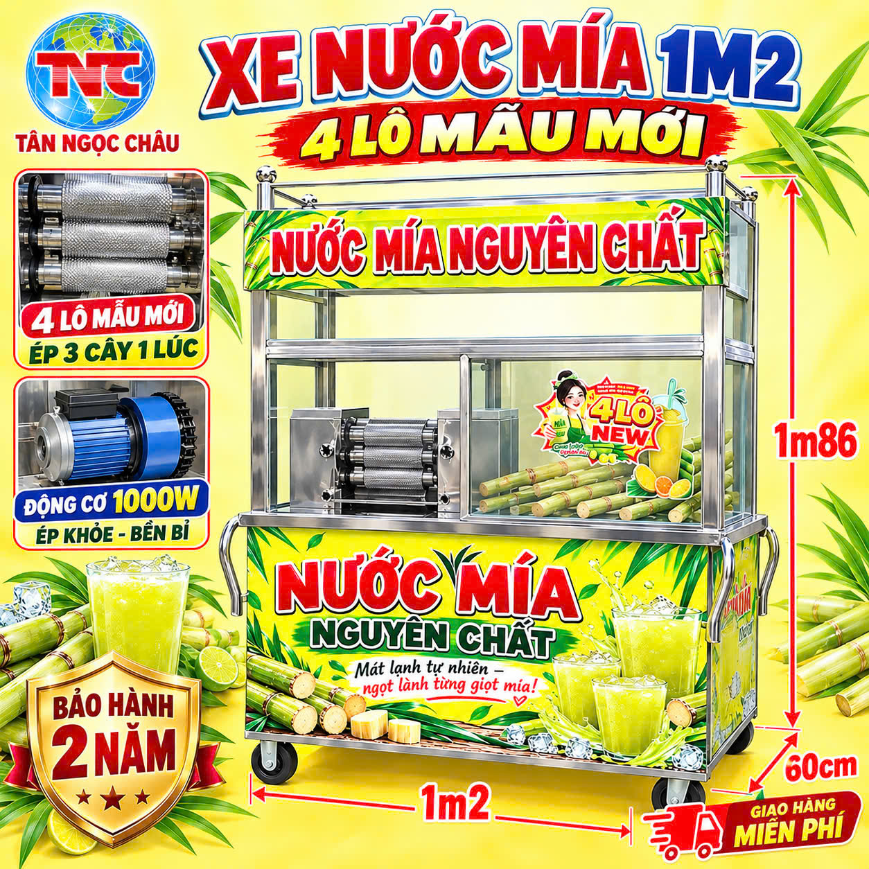 Xe Bán Nước Mía Ly Lít Mía Mix 4 Lô 1M2 – Nhận Gia Công Theo Yêu Cầu | Tân Ngọc Châu