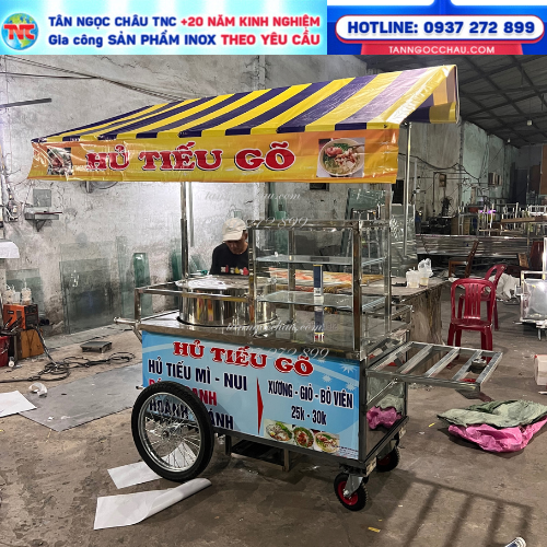 Xe Hủ Tiếu Gõ 1m4 *70 Inox Dày Dặn