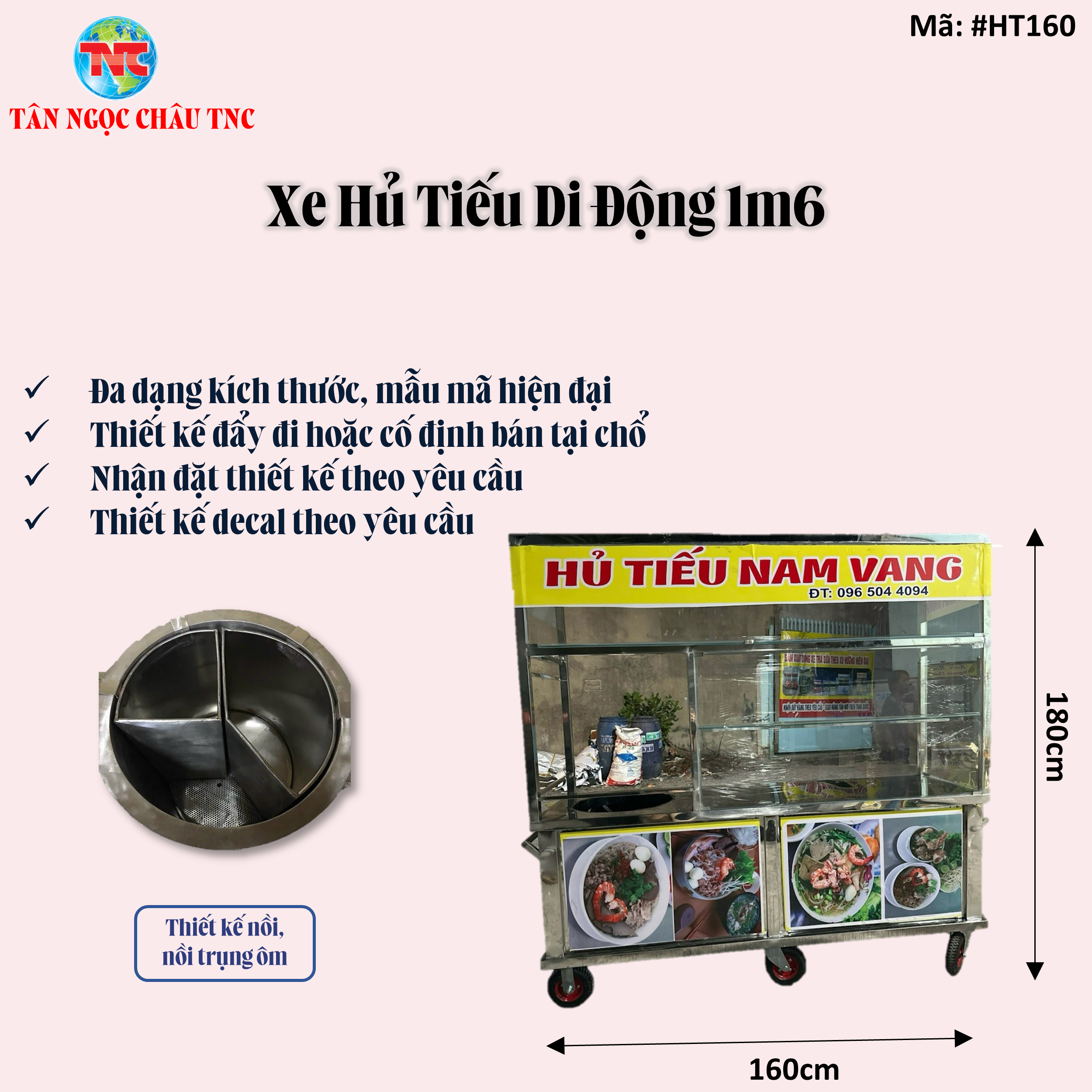 Xe hủ tiếu Nam Vang 1M6*55*1M9  Thiết kế hiện đại , Nhận đặt thiết kế theo yêu cầu