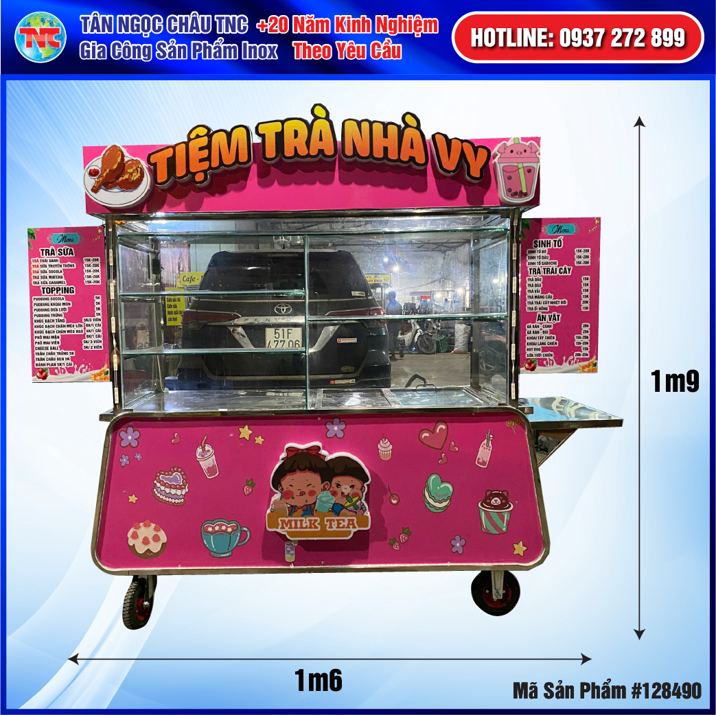 Xe Trà Sữa Khay Topping Thùng Đá Âm 1m6 tặng decotheo yêu cầu miễn phí vận chuyển tận nơi tư vấn và đặt hàng zalo 0937272899