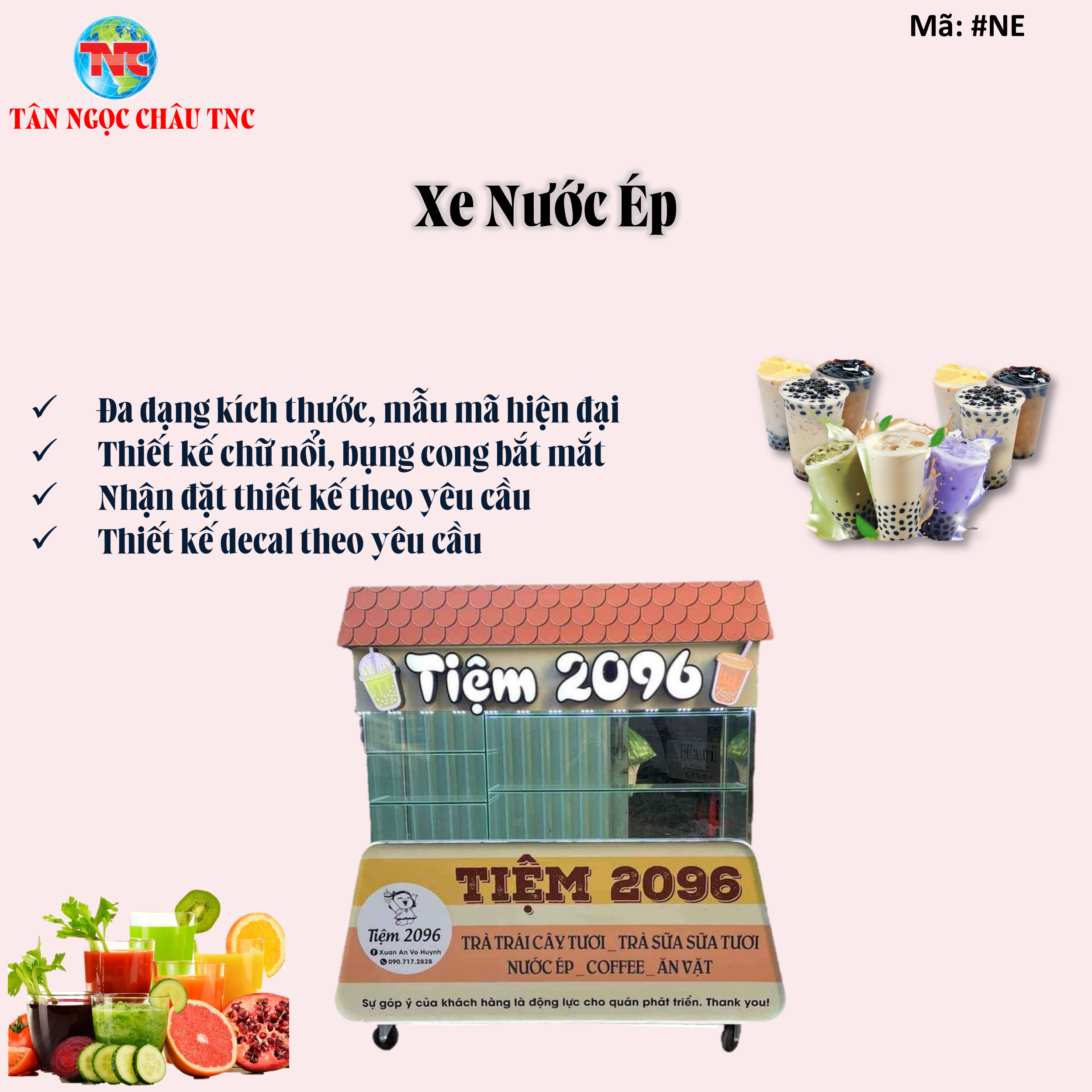 Xe trà sữa 1M6*60*2M ,Thiết kế đặt biệt ,đặc sắc .Thiết kế theo yêu cầu