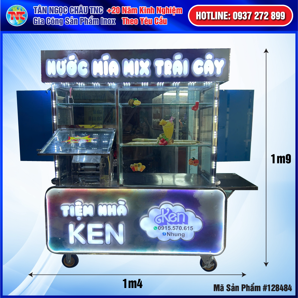 Xe nước mía mix chữ nổi 1m4 – Đẳng cấp kinh doanh trà trái cây hiện đại.