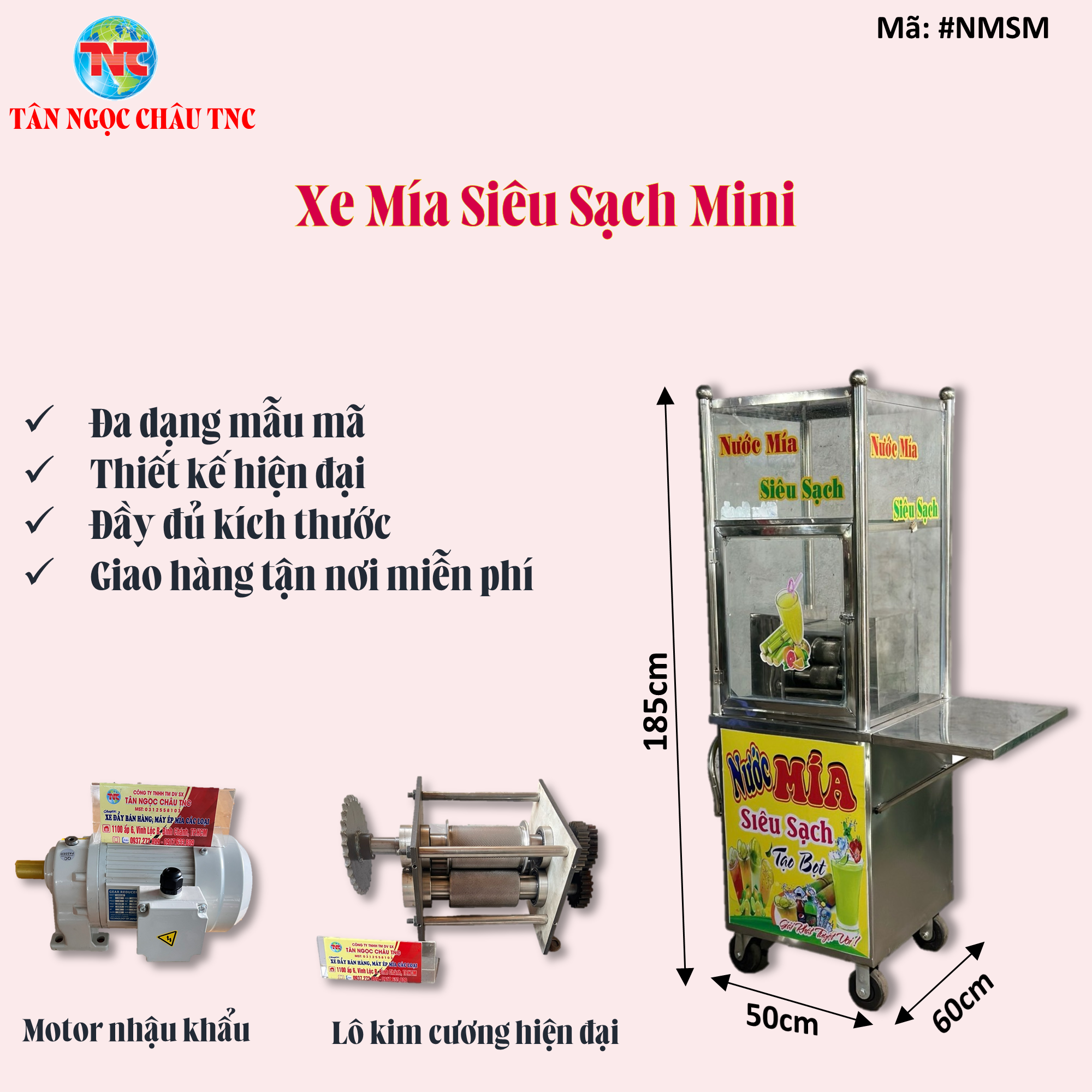Xe nước mía MINI siêu sạch 60*55*1m85 lô kim cương hiện đại