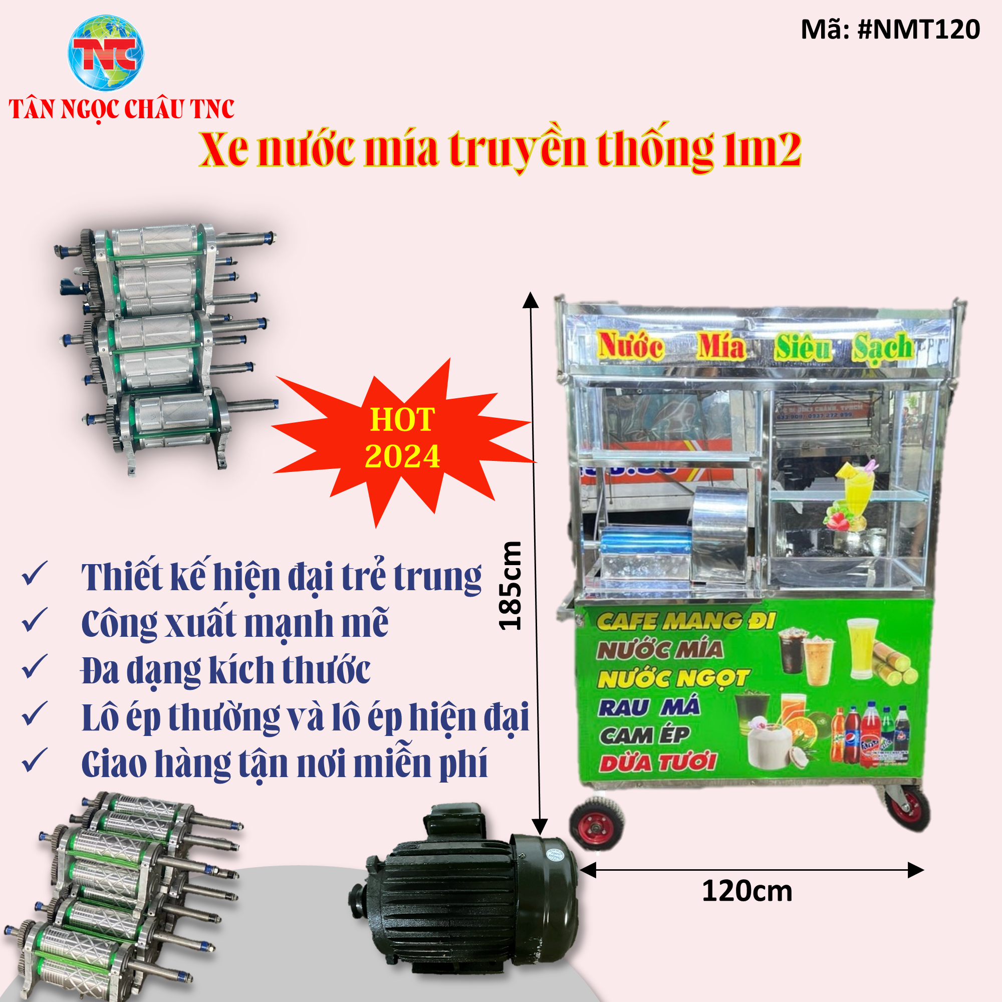 Xe Nước  Mía Truyền Thống  1m2 Giá Rẻ  -Miễn Phí Giao Hàng Toàn Quốc cơ khí Tân Ngọc Châu  0937 272 899