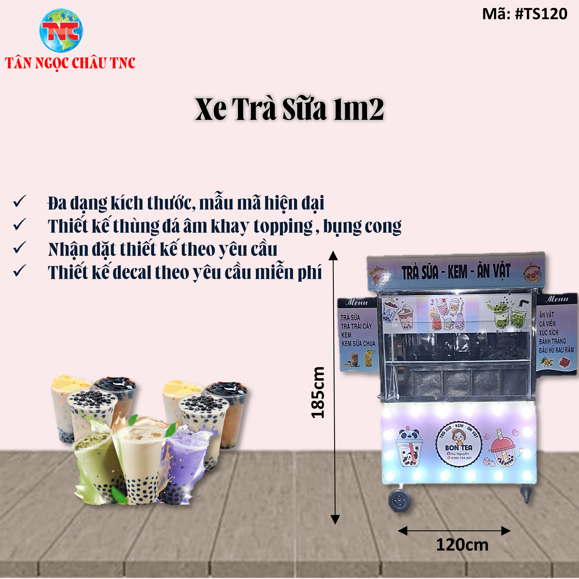 Xe trà sữa , tủ bán xe trà sữa giá rẻ 1M2*50*1M85 Đa dạng kích thước ,mẫu mã hiện đại