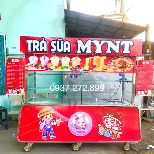 Xe trà sữa 1m8 đèn led chữ nổi siêu sáng