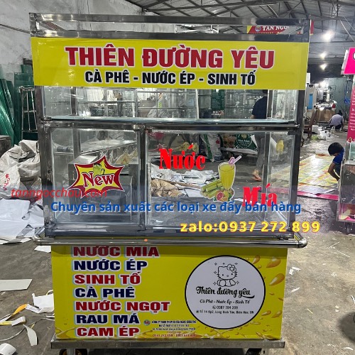 Xe Nước Mía Siêu Sạch 1m2 khung inox dày dặn 3 Rulo Kim Cương Inox 304 Mô Tơ Nhật