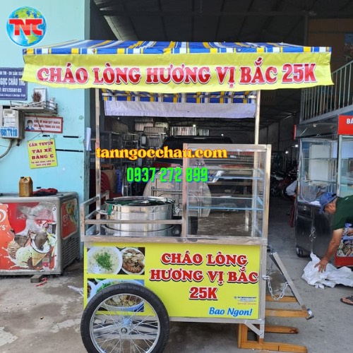 Xe Hủ Tiếu Gõ 1m2 *70 Inox Dày Dặn Kéo Xe Gắn Máy